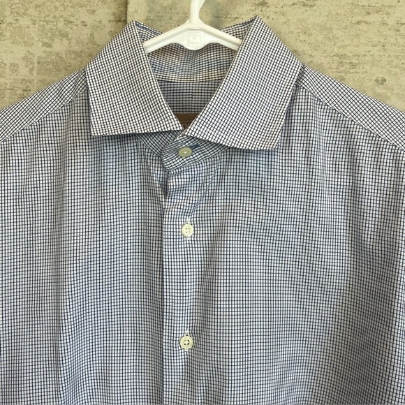 Gitman Bros Tailored Fit Men's Classic Blue Gingham Button Up Shirt Sz 16 35 USA - Picture 2 of 14